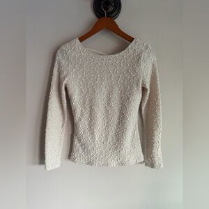 Jennifer Lopez Cream Textured Pom Pom Tie Back Long Sleeve Top Petite XS